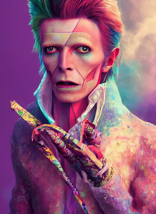 Image similar to detailed full body concept art illustration colorful pastel painting of a david bowie pirate in full intricate clothing, ultra detailed, digital art, octane render, 4K, dystopian, micro details