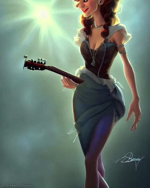 Image similar to charming young woman musician character portrait, by don bluth, sci - fi environment, highly detailed, dynamic shadows, 4 k, wallpaper - 1 0 2 4