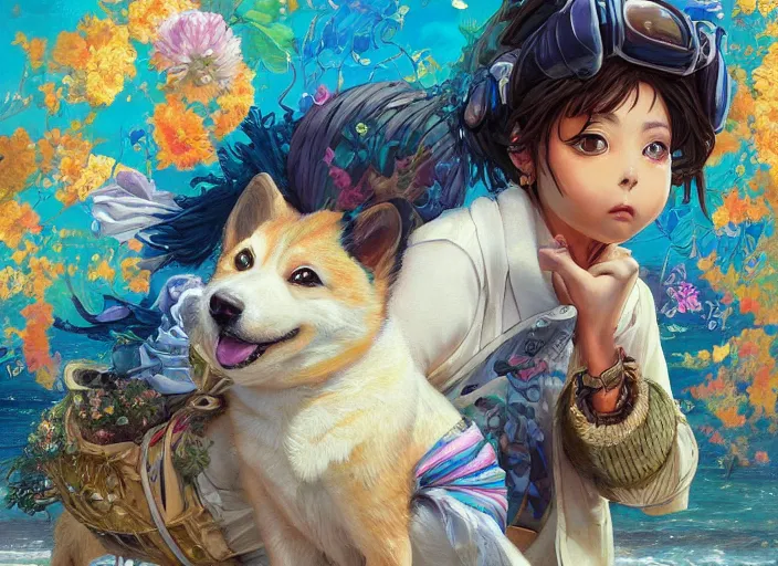 Prompt: beautiful anime painting of sunny Hiphop solarpunk corgi summertime chill, by Tim Okamura, Victor Nizovtsev, Greg Rutkowski, Noah Bradley. trending on Artstation, 8k, masterpiece, graffiti paint, fine detail, full of color, intricate detail, golden ratio illustration