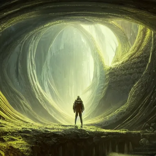 Prompt: a ultradetailed beautiful concept art a view of the unconscious labyrinth filled with countless path to the depth of the mind, dramatic lighting, dynamic lighting, cinematic lighting, lit by morning light, ultrawide angle, f 8, polarizer filter concept art, high resolution 4 k, by raphael lacoste and beeple and andreas rocha and artgerm, featured on artstation