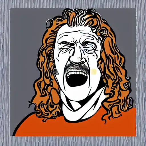 Image similar to robert plant from led zepelin singing, sticker - art, svg vector, adobe - illustrator