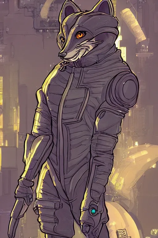 Image similar to a detailed illustration of an anthropomorphic fox cyberpunk tech - sorcerer, comic book style, trending on furaffinity