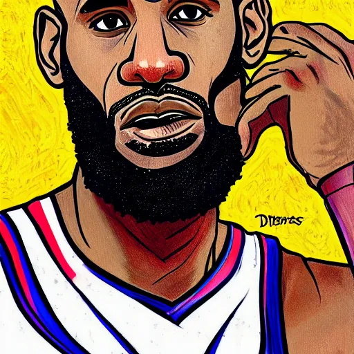 Prompt: portrait of lebron james by dr seuss