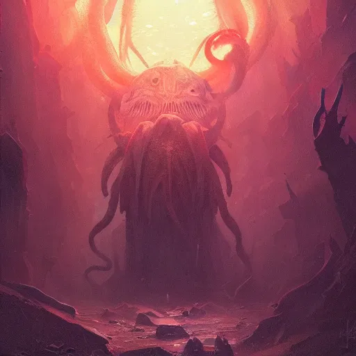 Image similar to cthulu, by greg rutkowski, by jean deville, dramatic lighting