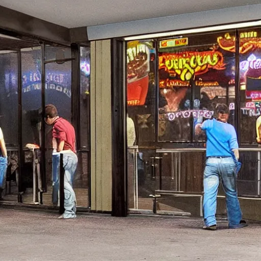 Image similar to movie still of cows trying to break into The Steakhouse at Circus Circus Casino, people rioting throughout, photorealistic, highly detailed
