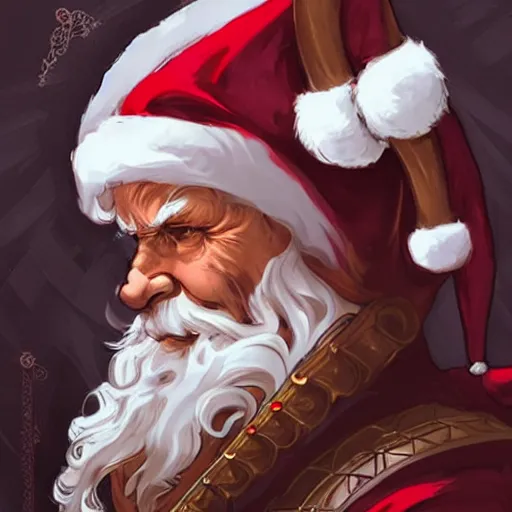 Image similar to santa claus wearing a viking helmet, art by artgerm, greg rutkowski and alphonse mucha