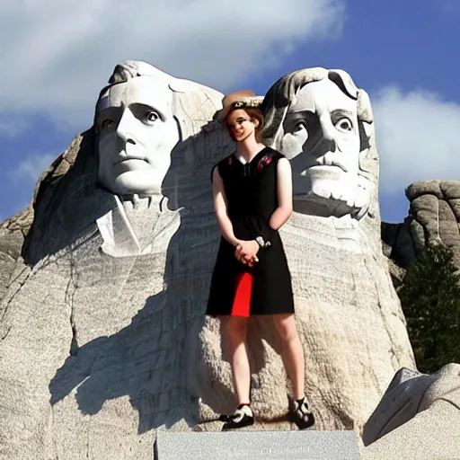 Prompt: president emma watson, stone carving on mount rushmore