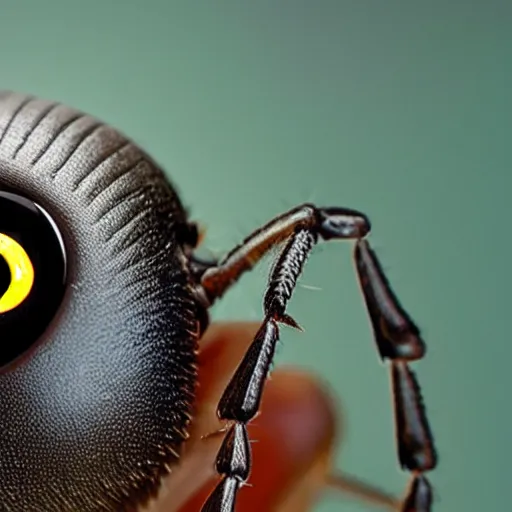 Prompt: beetle with gigantic realistic human eyes on its head