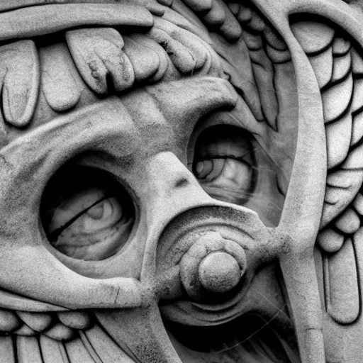 Image similar to weeping angel striking, close - up fish eye lense