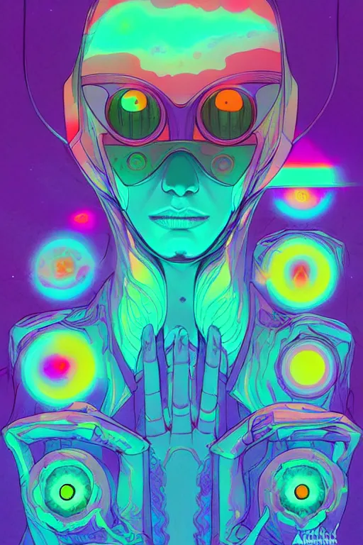 Prompt: 👁🌈👾, artstation, moebius + loish, hd,