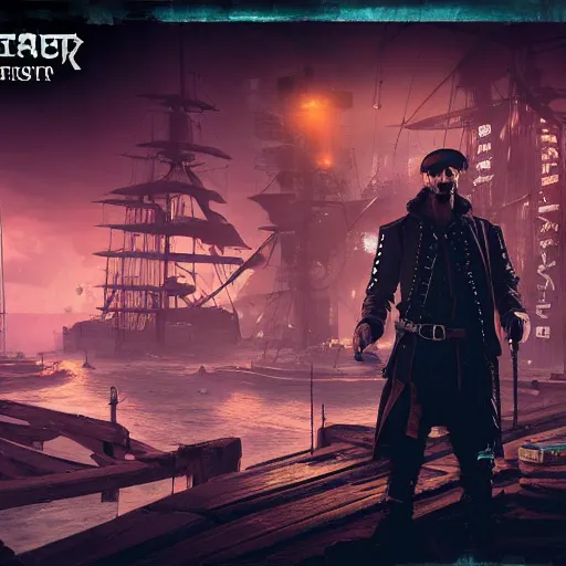 Image similar to i am a pirate in cyberpunk when visiting frostpunk