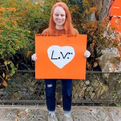 Prompt: cute orange tabby cat that holds a sign that says