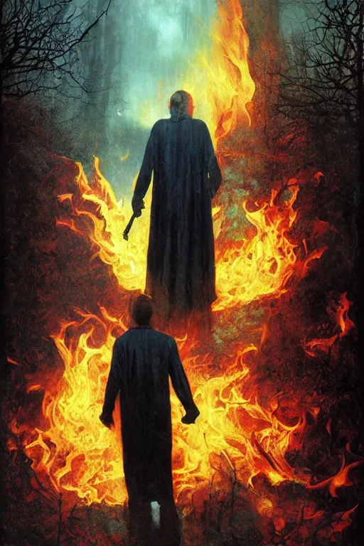 Prompt: 8 k poster art from the modern arcane supernatural goetic horror thriller anthology series / open flames /, by david mattingly and samuel araya and michael whelan and dave mckean and drew struzan. realistic matte painting with photorealistic hdr lighting. composition and layout inspired by gregory crewdson and brendon butcher and christopher mckinney.