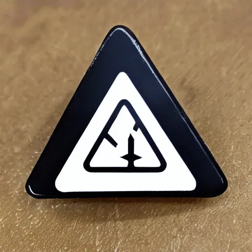 Image similar to a triangle enamel pin of a caution hazard label, smooth curves