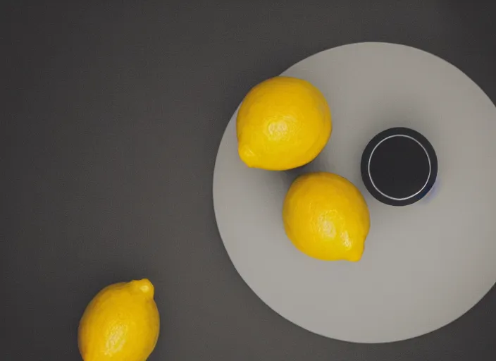 Prompt: dark liminal room, lemon sits idly on a centered table, eerie atmosphere, dark dramatic lighting, trending on unsplash, 4 k photorealism