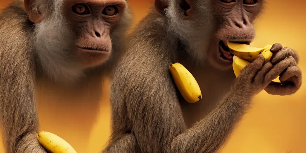 Image similar to a monkey on planet mars eating banana, artstation top, high definition, deviant art, extremely beautiful