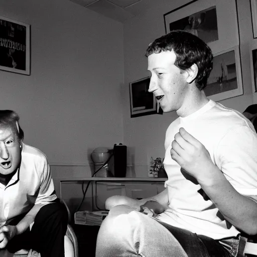 Image similar to 3 5 mm photograph of mark zuckerberg and donald trump having a fart war