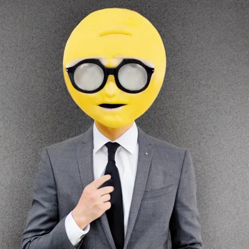 Prompt: a man wearing a suit lemon head