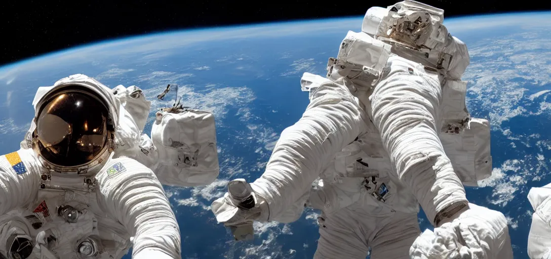 Image similar to 2 astronauts from the future watching the start of the Big Bang from space