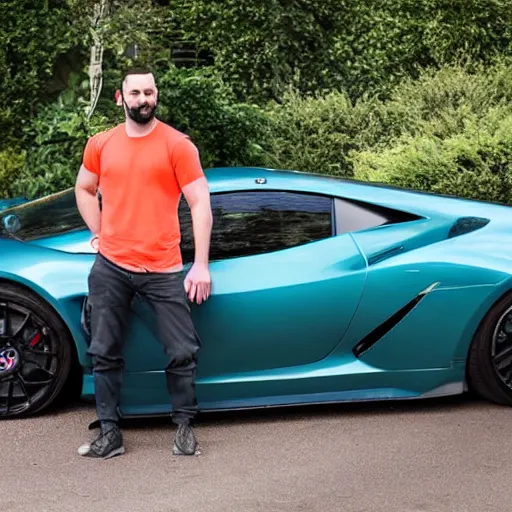 Prompt: Andrew Tate the ultimate chad standing in front of his dope sports car