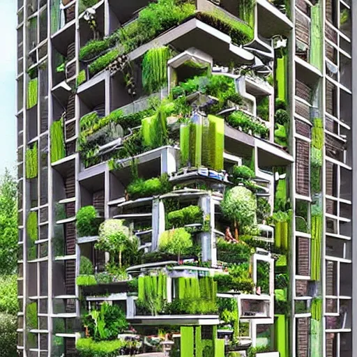 Image similar to “the hanging gardens of Babylon mixed with an m. C. Escher sketch, architectural design, residential apartment tower”