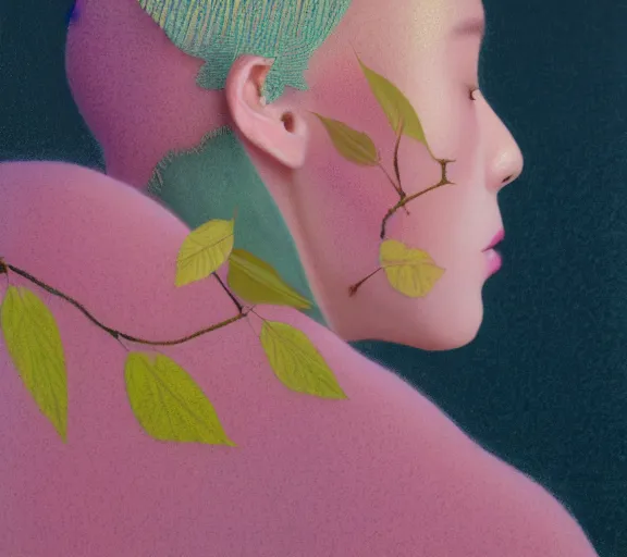 Prompt: detailed pastel colors portrait of a woman with a dress made of autumn leaves, by hsiao - ron cheng, fine detail, 8 k