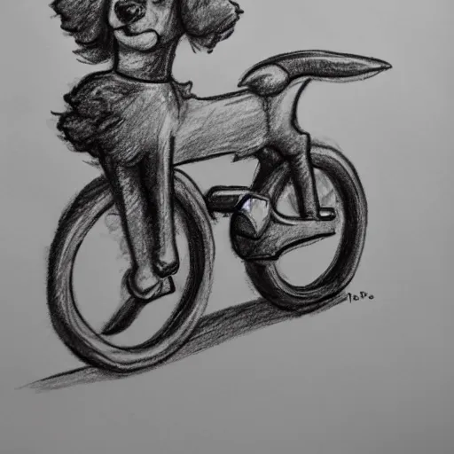 Prompt: pencil sketch of a poodle riding a ducati