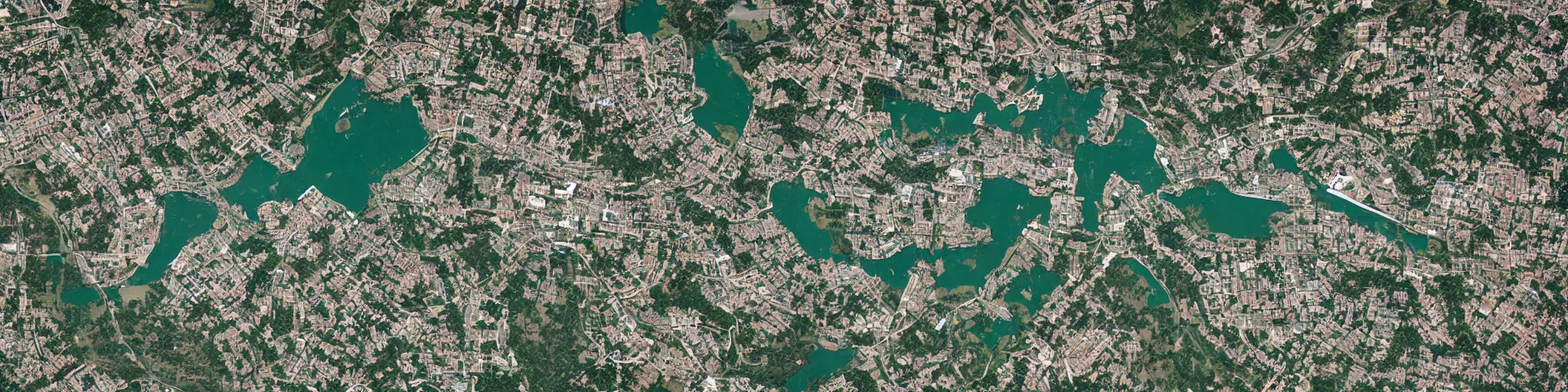 Image similar to satellite view of a town shaped like an alligator