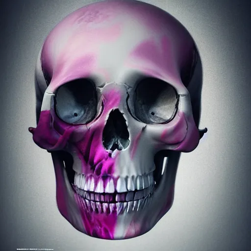 Image similar to hyperrealistic mixed media painting of a beautiful attractive flower marble skull, dim volumetric lighting, 8 k, octane beautifully detailed render, extremely hyper detailed, intricate, epic composition, cinematic lighting, masterpiece, trending on artstation, very very detailed, masterpiece, stunning, hdr, smooth, sharp focus, high resolution, award, winning photo, dslr