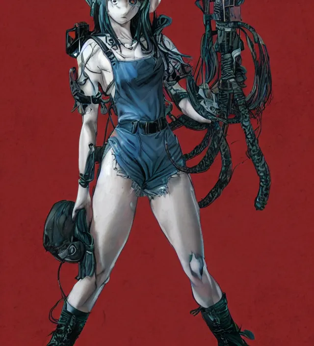 Image similar to full body pose, hd, manga anime portrait of a fairy girl in combat boots and overalls, in ishikawa ken frank miller jim lee alex ross style detailed trending award winning on flickr artstation,