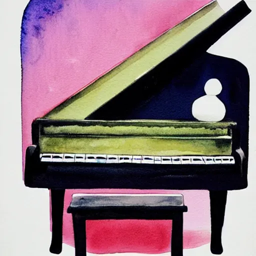 Prompt: a watercolor of that scary piano from super mario 6 4 by wilhelm sasnal