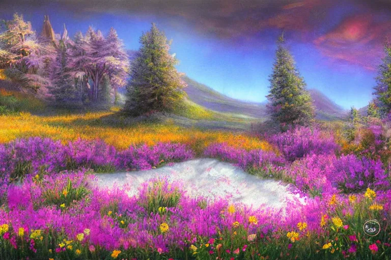 Image similar to popcorn meadows, fantasy art