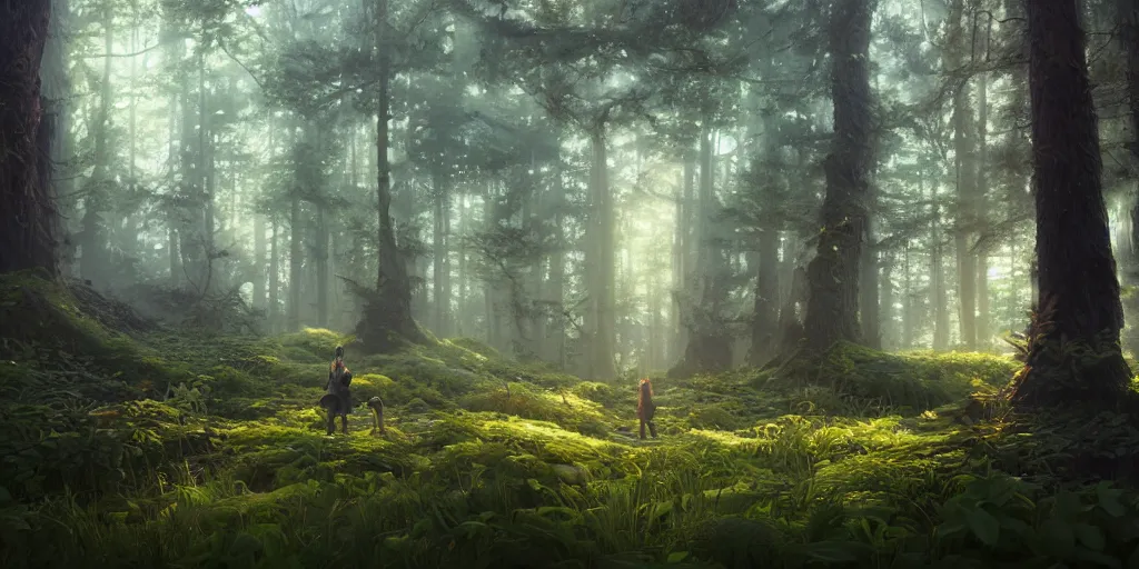 Image similar to a forest, detailed oil painting, hyperrealistic, breathtaking, volumetric lighting, Studio Ghibli, Jessica Rossier, digital art, octane render, epic composition, trending on artstation, masterpiece