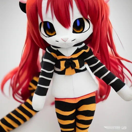 Prompt: cute fumo plush of a tiger girl, anime girl, vray