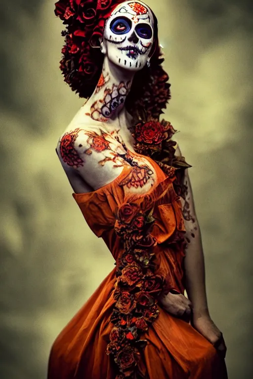 Prompt: heliography, virgin mary in dia de muertos dress and make up, horrific beautiful vibe, evocative, atmospheric lighting, painted, intricate, highly detailed, leesha hannigan, wayne haag, reyna rochin, ignacio fernandez rios, mark ryden, iris van herpen, stunning, gorgeous, sharp focus, cinematic, masterpiece