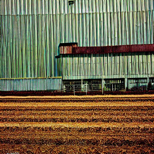 Prompt: corn factory, cinestill eastmancolor, liminal space