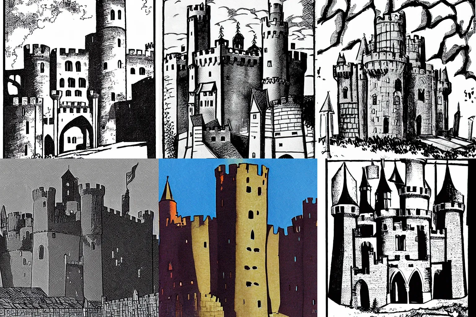 Prompt: medieval castle, by Alex Toth