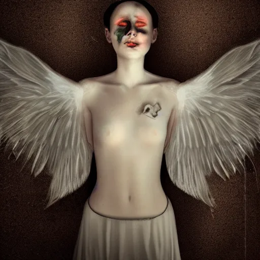 Image similar to the pale decaying beautiful girl with the most evil glowing wings