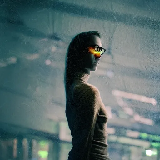 Image similar to kodak portra 4 0 0 long exposure photo portrait of a beautiful cyberpunk woman, cyberpunk dreaming, wires machines, in style of antoine d'agata,, highly detailed, sharp focus, octane render, ethereal, otherworldly colors, atmospheric, soft light, dreamy, volumetric lighting unreal engine, epic fantasy