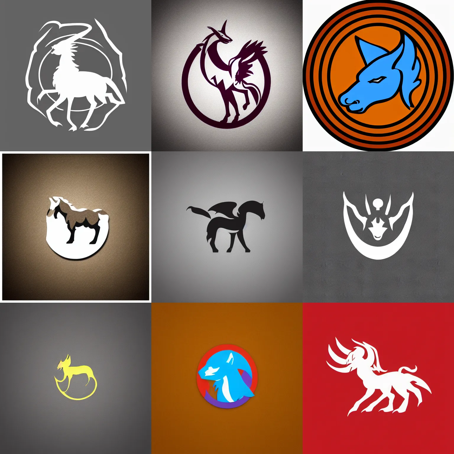 Image similar to a simple shape logo of a mythical creature. no background or textures, 2 tone colors only.