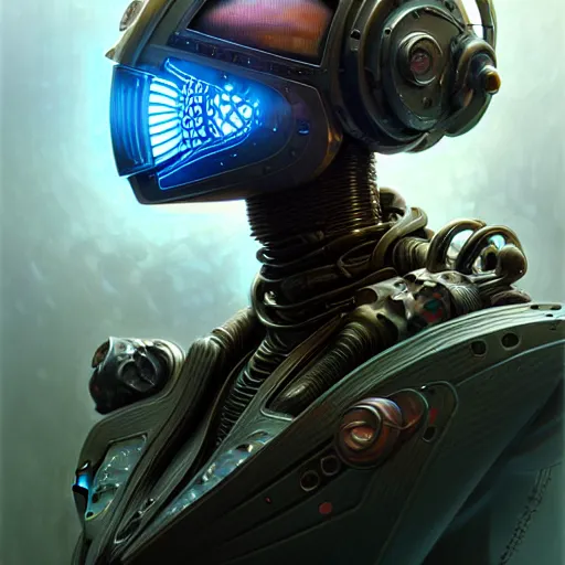 Image similar to front shot of a cyberpunk gazmask robot character, intricate, elegant, highly detailed, centered, digital painting, artstation, concept art, smooth, sharp focus, illustration, artgerm, Tomasz Alen Kopera, Peter Mohrbacher, donato giancola, Joseph Christian Leyendecker, WLOP, Boris Vallejo