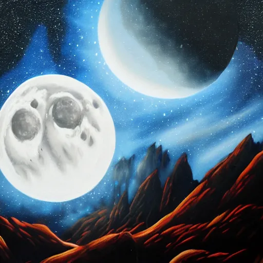 Prompt: moonrise on an alien planet in winter luminescent airbrush detailed painting 4 k