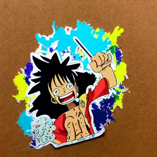 Image similar to die cut sticker, luffy is joyboy, splatter paint on paper