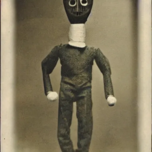 Image similar to 1 9 5 0 s, creepy marionette puppet towards viewer, horror, lost photograph, forgotten, final photo found before disaster, polaroid,