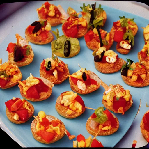 Prompt: canapes for a pride party. food photography, fujichrome.