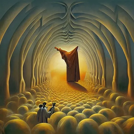 Image similar to an abstract painting, surreal, angels and demons, by vladimir kush