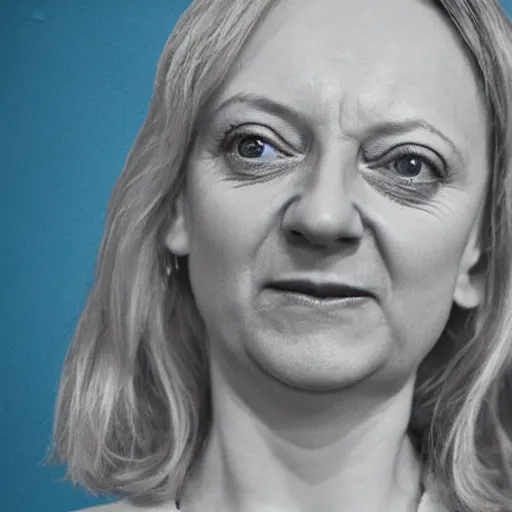 Image similar to hyperrealistic photography of elizabeth truss, conservative MP, lost and confused in a rave with michael gove