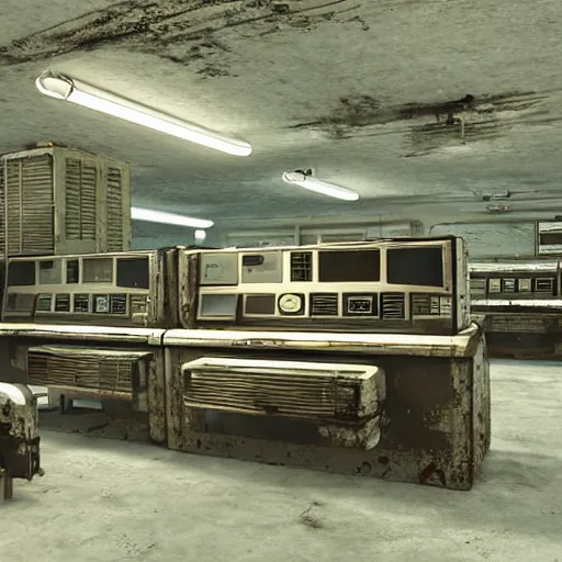 Image similar to old rusty sci-fi computer lab abandoned , computer art, high detail,concept art,no noise,sci-fi,4k,octane render