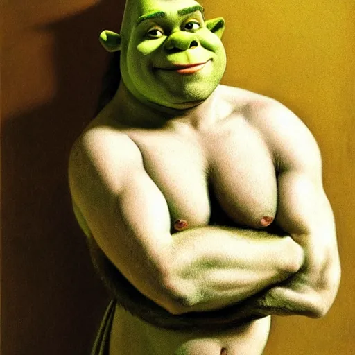 Prompt: shrek, extremely sensual, hyperrealistic, portrait drawn by jean - leon gerome