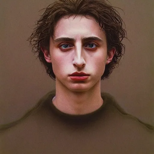 Image similar to Timothée Chalamet. Zdzisław Beksiński